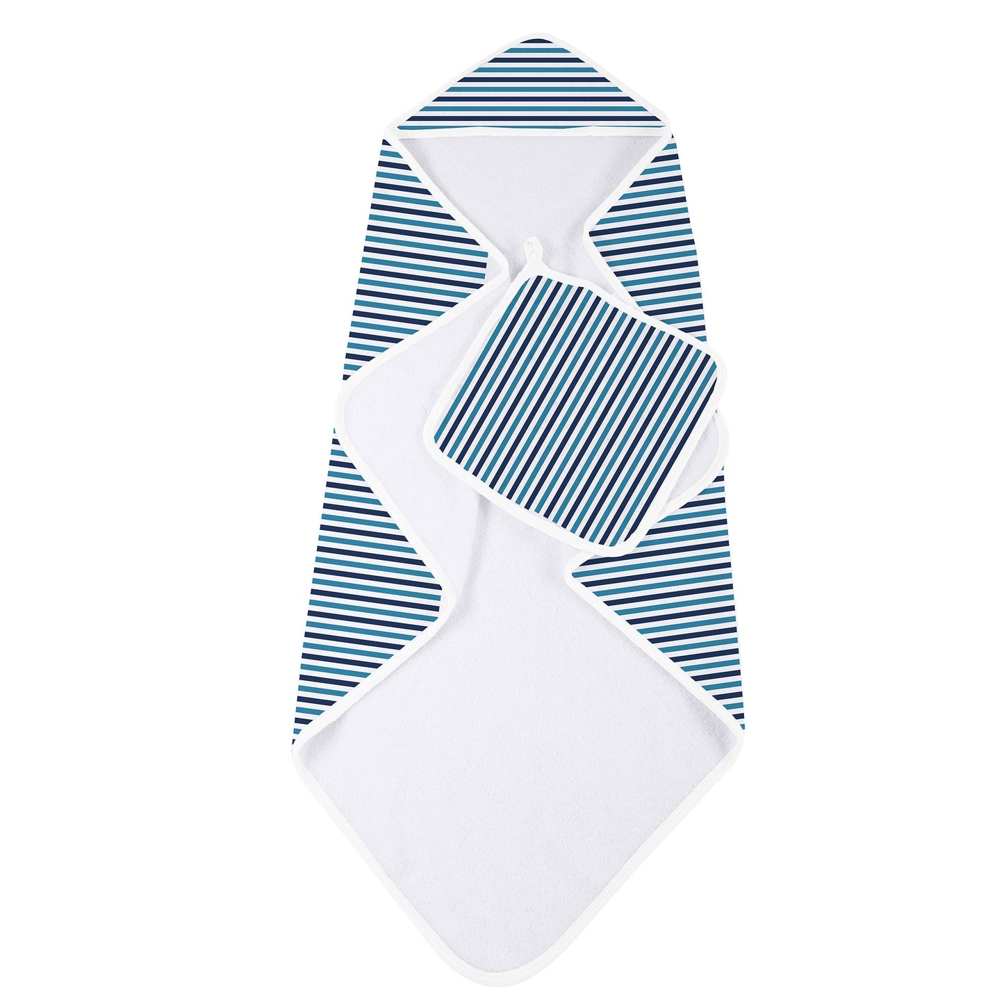 Deluxe Cotton and Muslin Hooded Towel Set | Blue Stripe