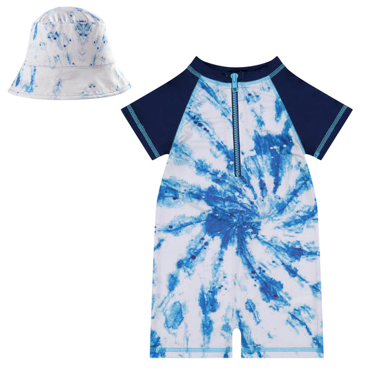 Swim Romper Set | Blue Tie Die
