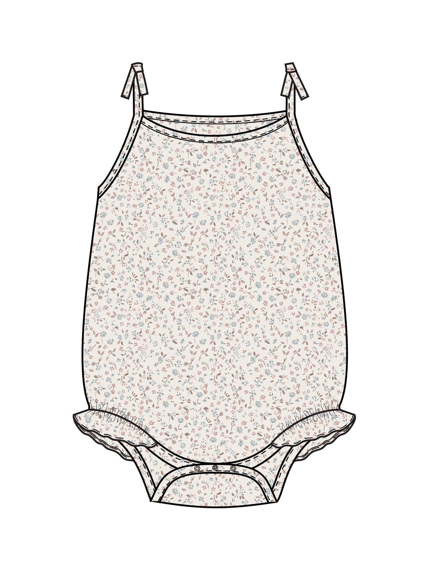 Organic Ada Muslin Ruffle Tank Romper | Wyn Floral / Mist