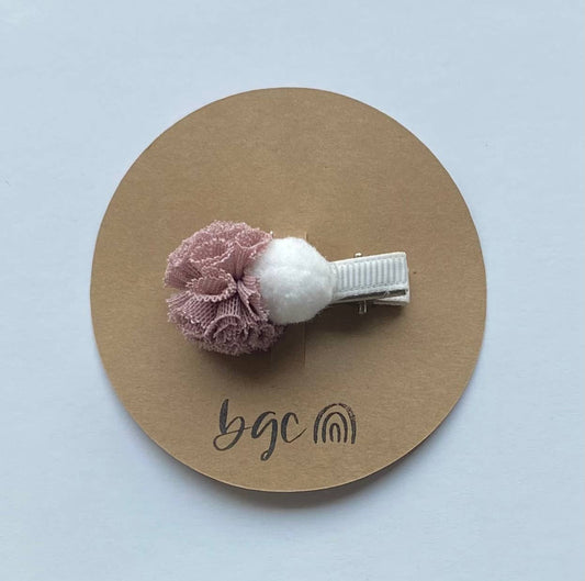 Tulle & Puffball Hair Clip | Plum/Ivory