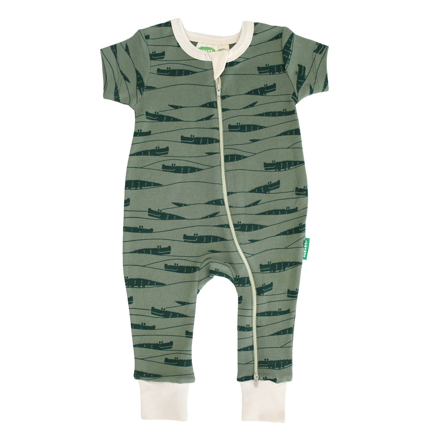 Organic Cotton '2-Way' Zip Romper | Alligator Short Sleeve