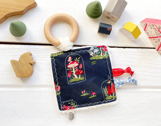 Mushroom Bell Jar Butterflies Crinkle Teething Tag Toy