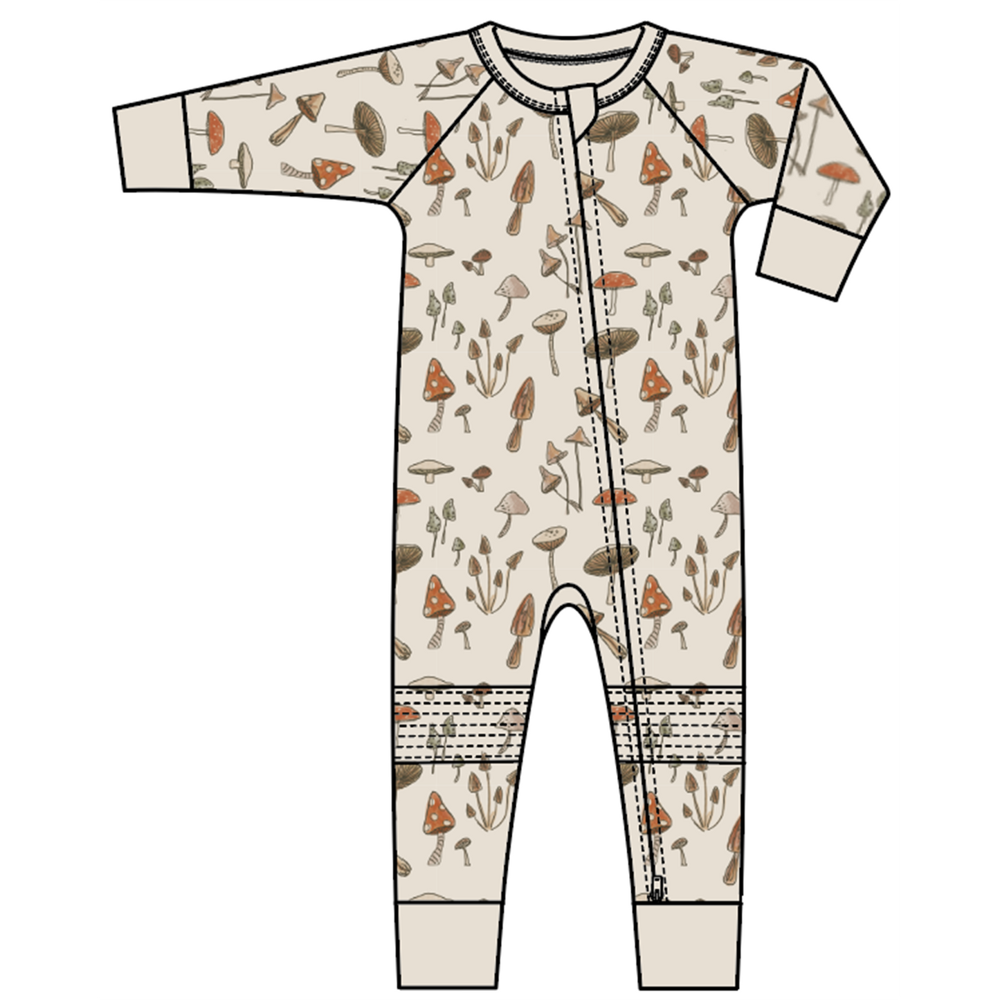 Viscose + Organic Cotton L/S Zipper One-Piece - Toadstool