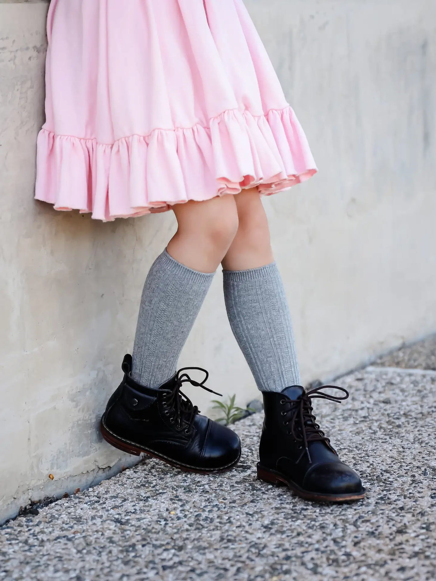Cable Knit Knee High Socks | Gray