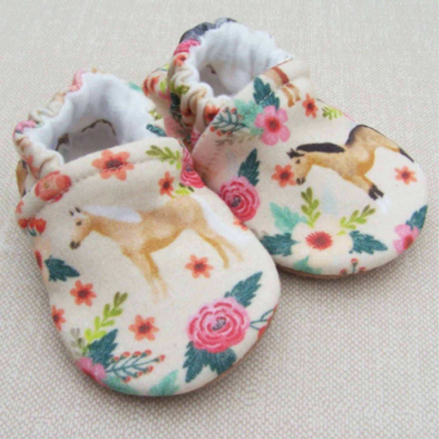 Cotton Infant and Toddler Slippers | Floral Horses