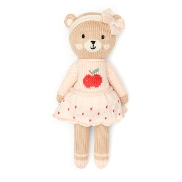Emma the bear with apple- pink / red