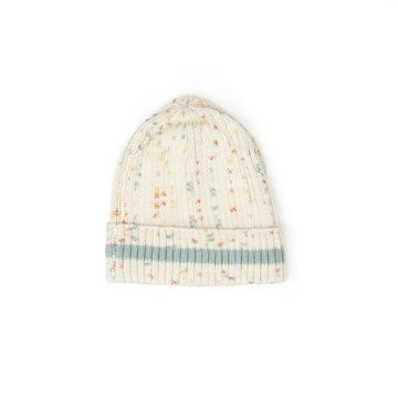 Ribbed Beanie- Natural confetti & Jade