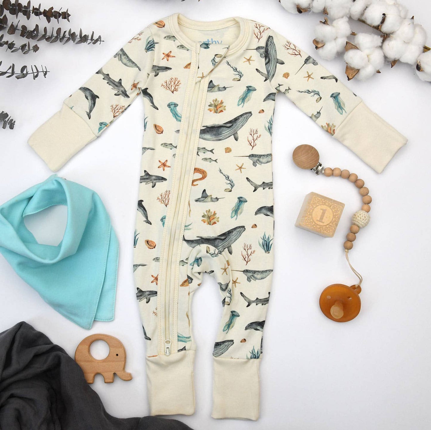 Preorder- Organic Cotton Baby 2-Way Zipper Sleeper, Marin