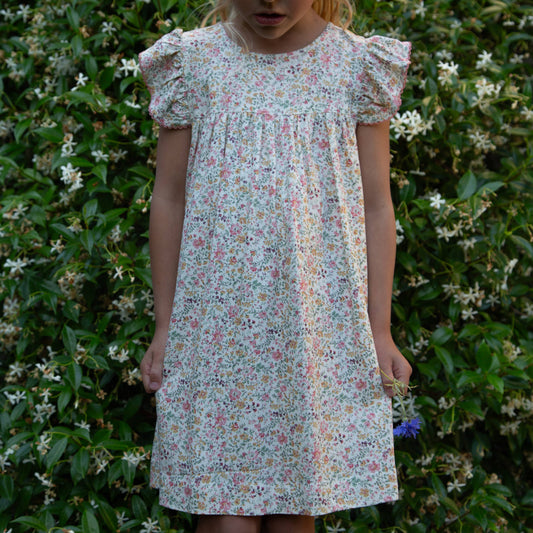 Girls Hannah Dress with Flutter Sleeves | Peach Meadow