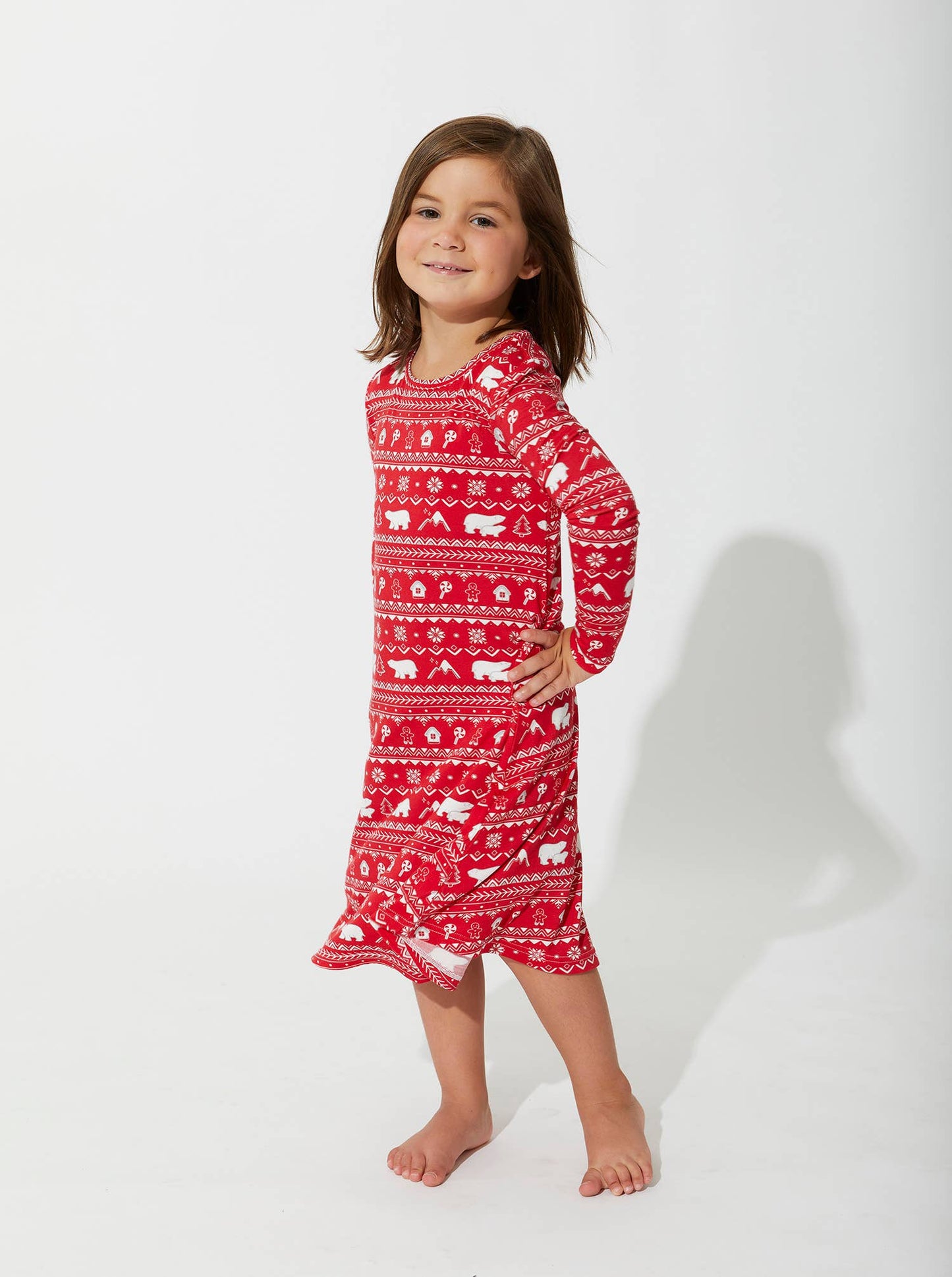 Polar Isle Red Christmas Bamboo Girls' Long Sleeve Dress