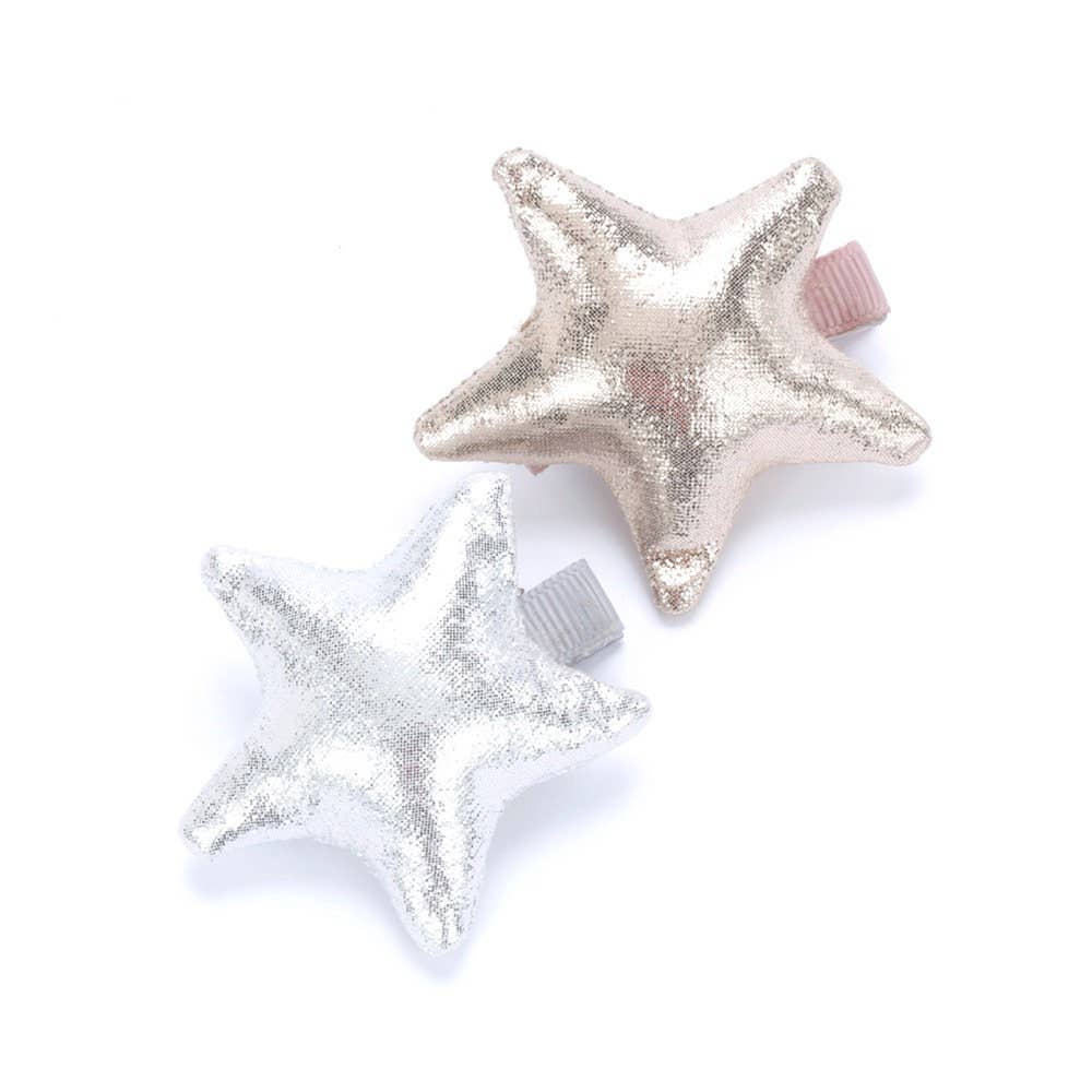 Metallic Star Hair Clip Set of 2 - Pale Gold/ Silver
