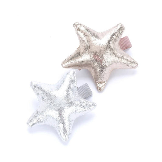 Metallic Star Hair Clip Set of 2 - Pale Gold/ Silver