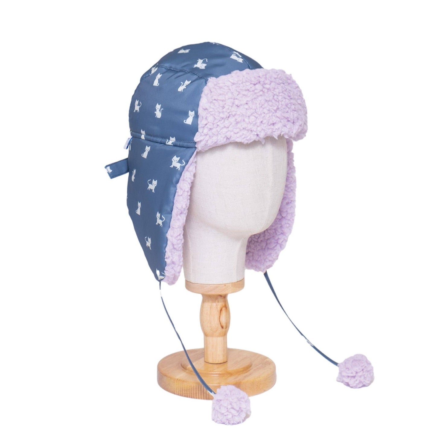 The Cozy Trapper Hat – Kittens Print with Orchid Sherpa Liner & Pompoms