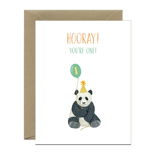 Baby Panda with Balloon First Birthday Card