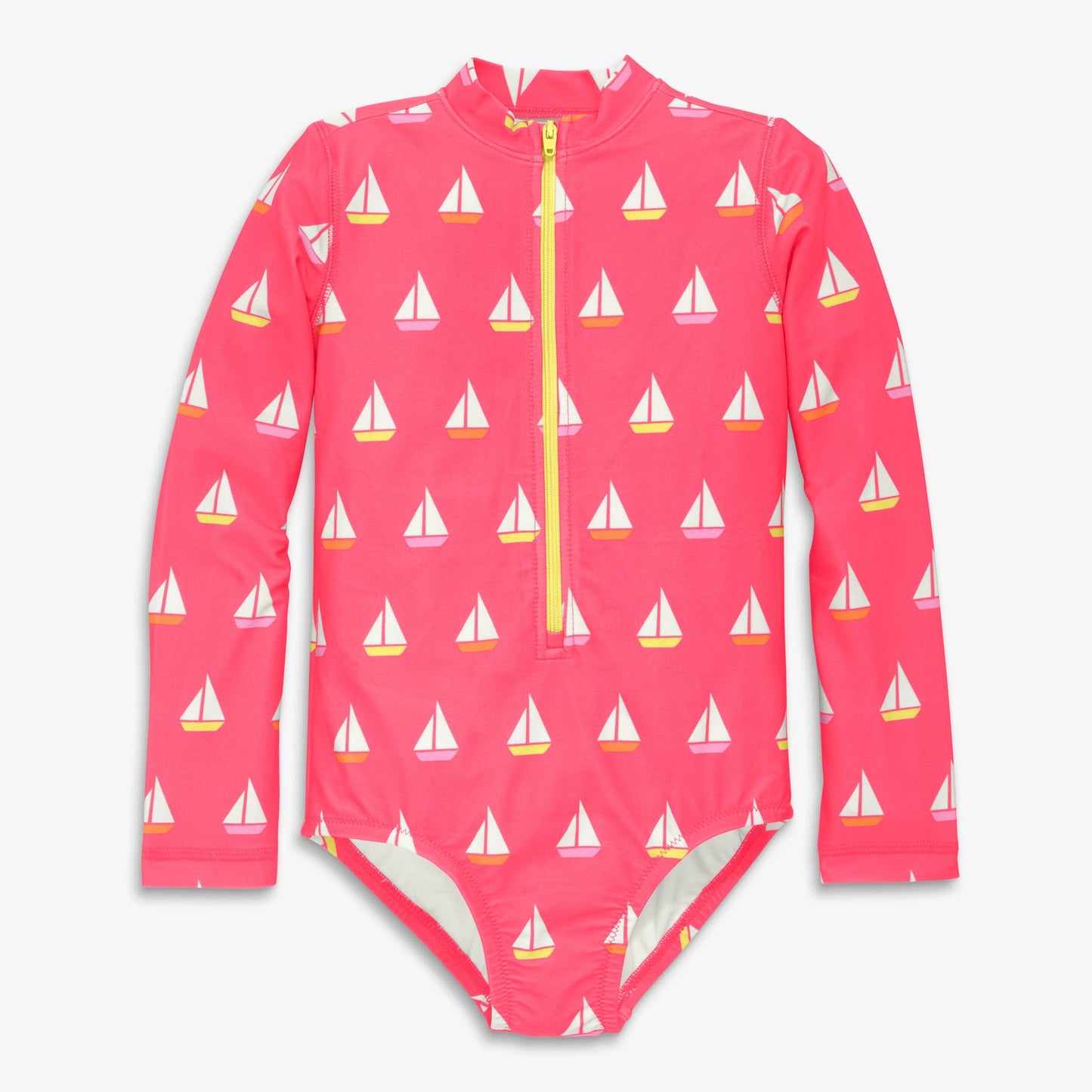 Kids long sleeve one-piece rash guard in sailboats