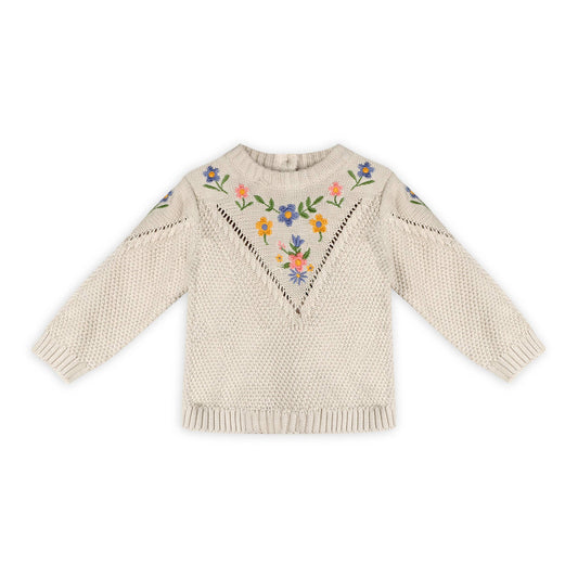 Ivy Floral Embr Tex Knit Baby Pullover (Organic Cotton)