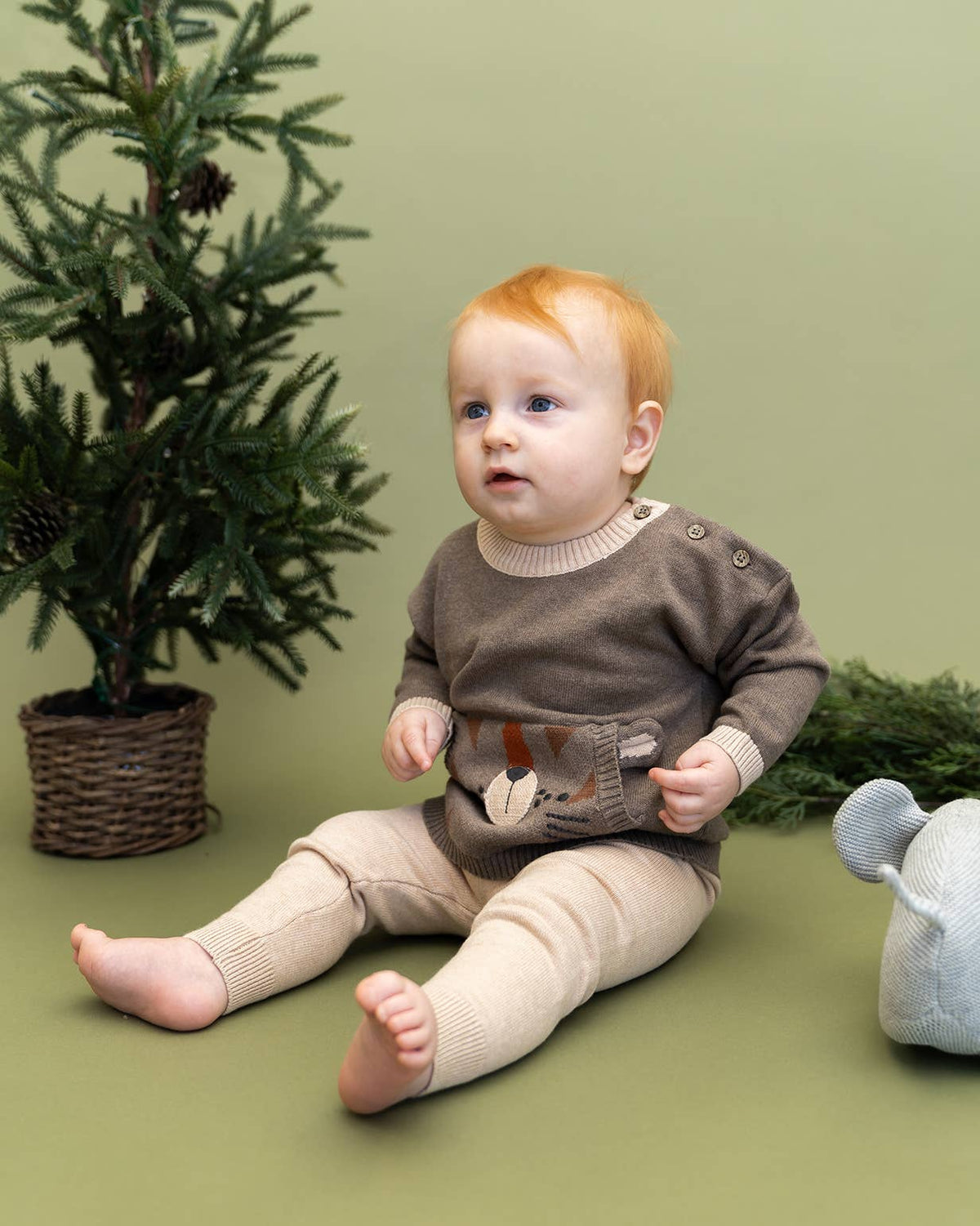Tiger Kangaroo Pocket Baby Knit Pullover & Pant Set