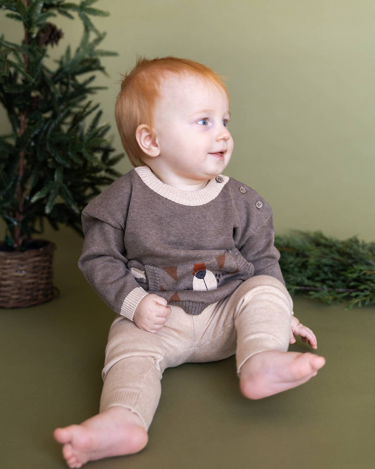 Tiger Kangaroo Pocket Baby Knit Pullover & Pant Set