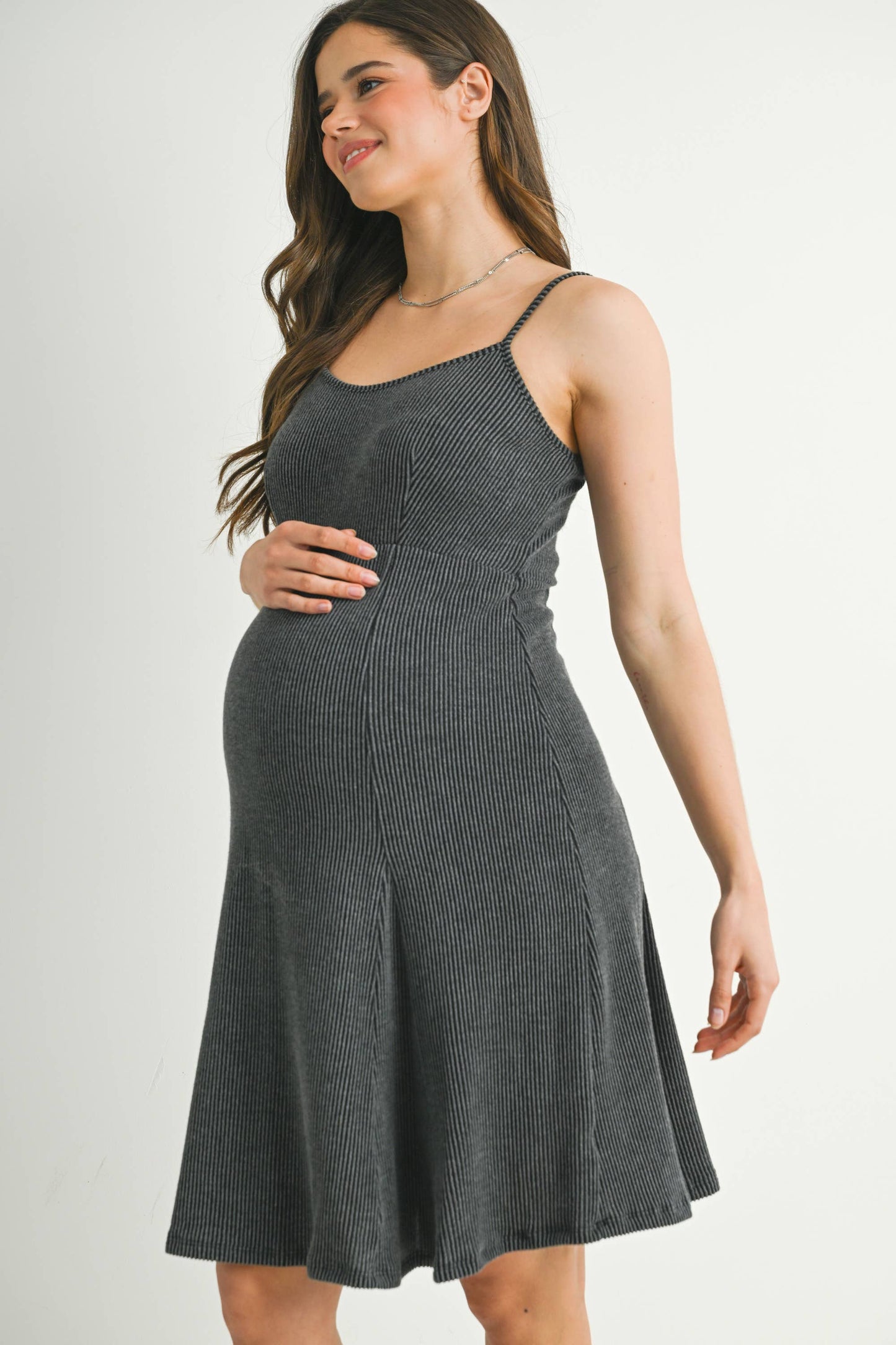 Ribbed Sleeveless Maternity Skater Dress