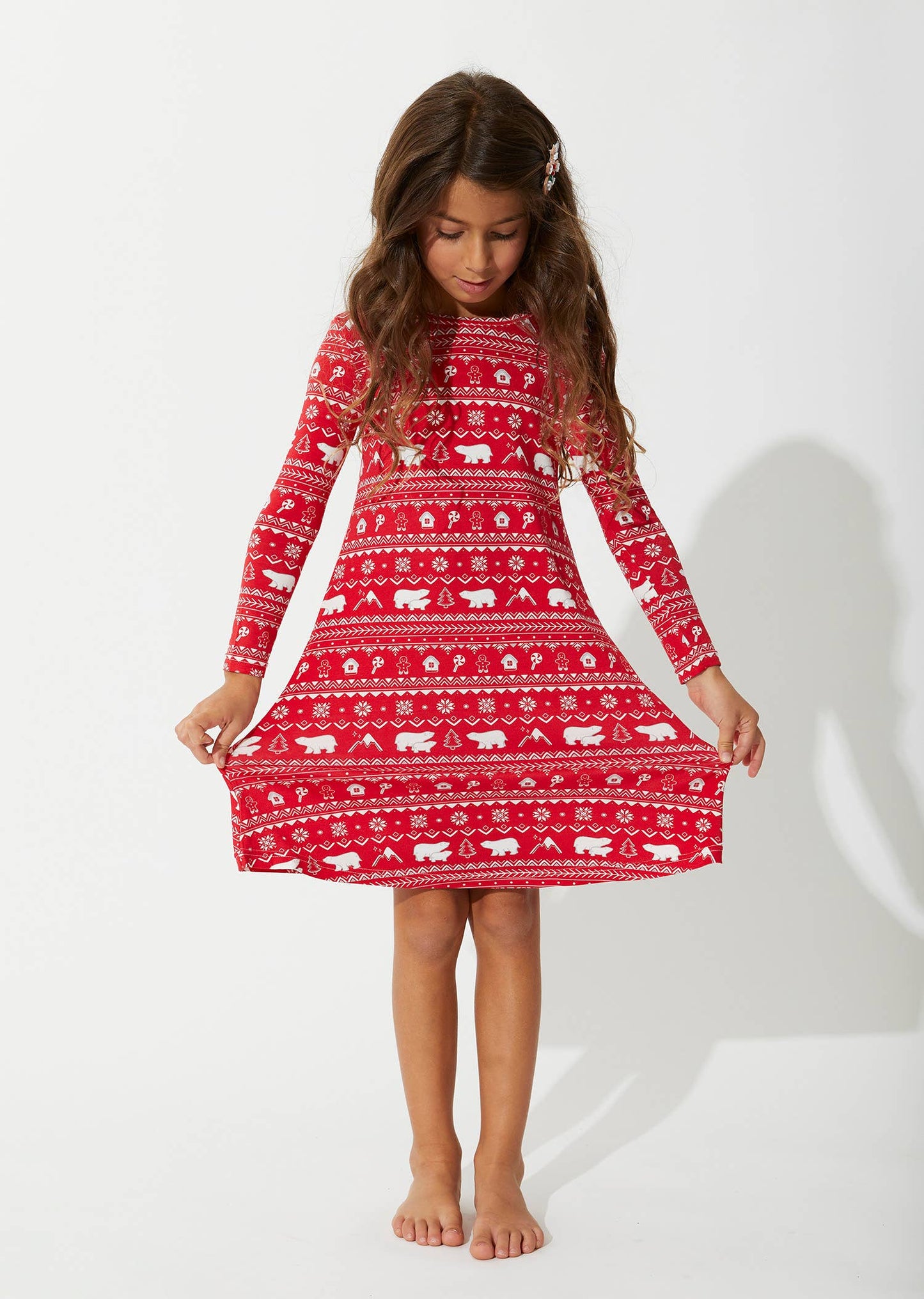 Polar Isle Red Christmas Bamboo Girls' Long Sleeve Dress