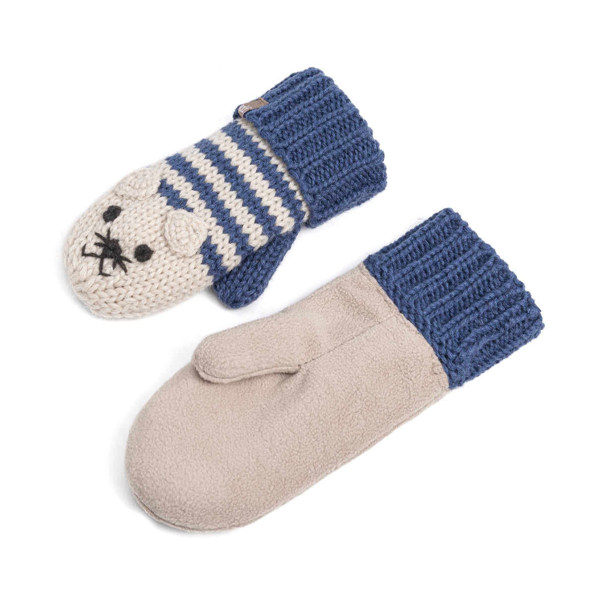 Knitted Cat Mittens - Toddler Boy / Little/ Big Kid - Blue