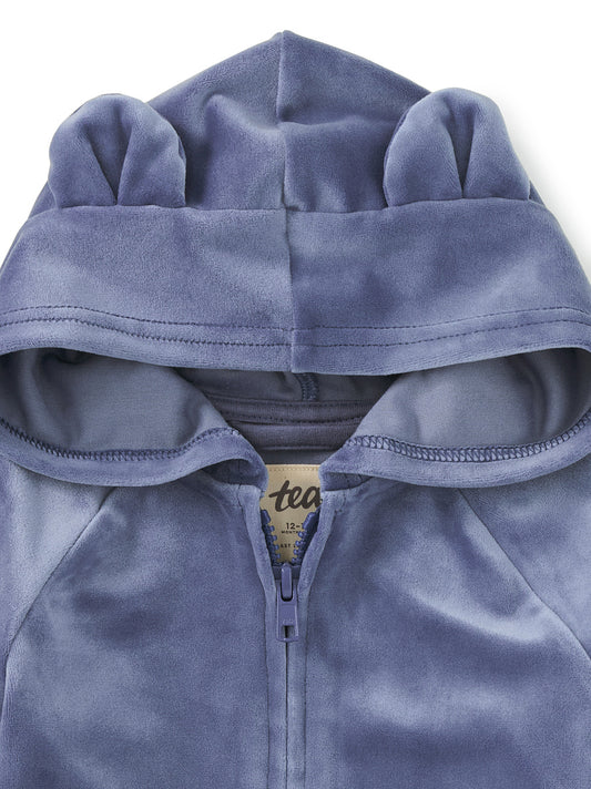 Bear Ears Velour Baby Hoodie / NAVAL BLUE