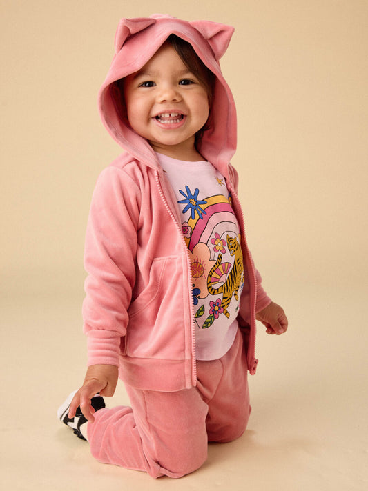 Cat Ears Velour Hoodie / Mauveglow