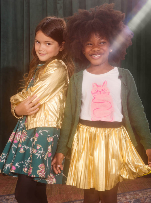 Pleated Metallic Twirl Skirt / Metallic Gold