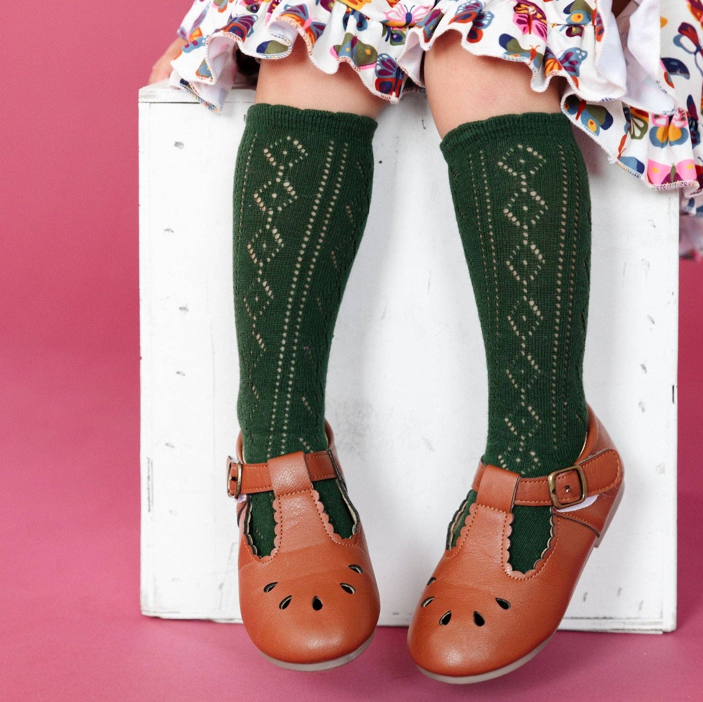 Scalloped Fancy Knee High Socks - Forest