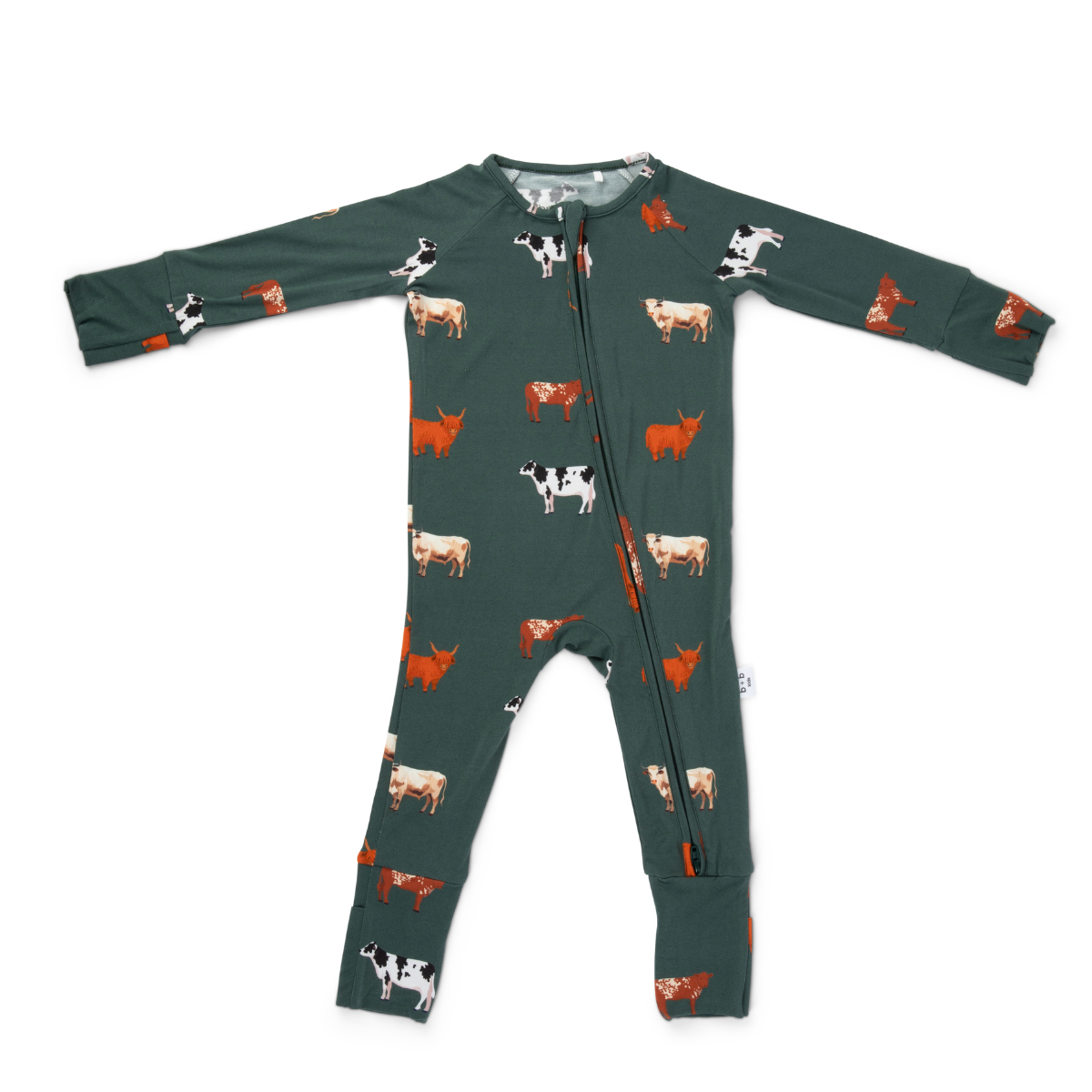 Bamboo 2-Way Convertible Zip Romper - Green Cow (0-24m)