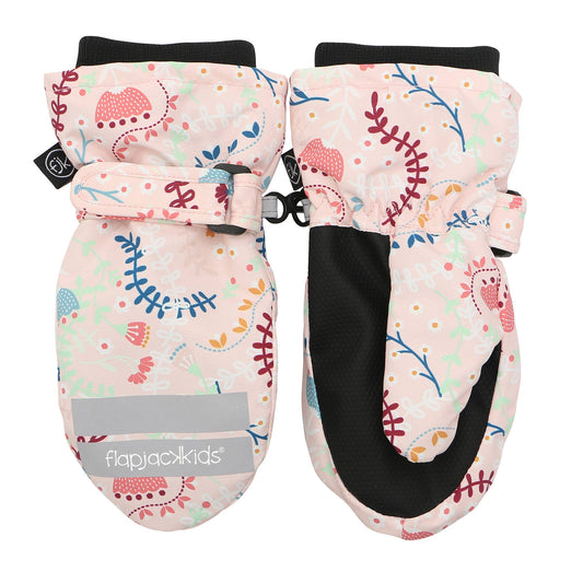 Water Repellant Ski Mittens - Floral Pink