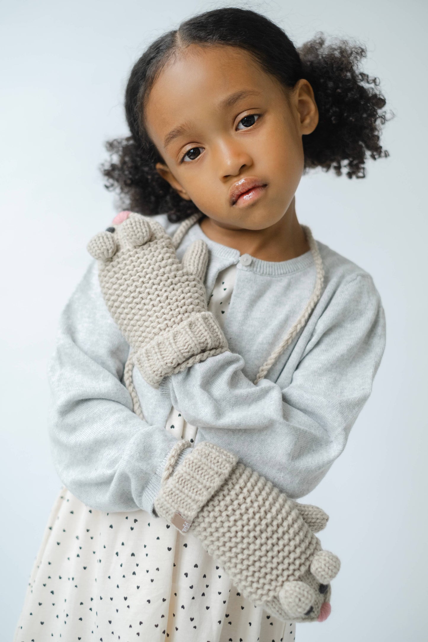 Knitted Mouse Mittens- Toddler / Little Kids - Oat Beige