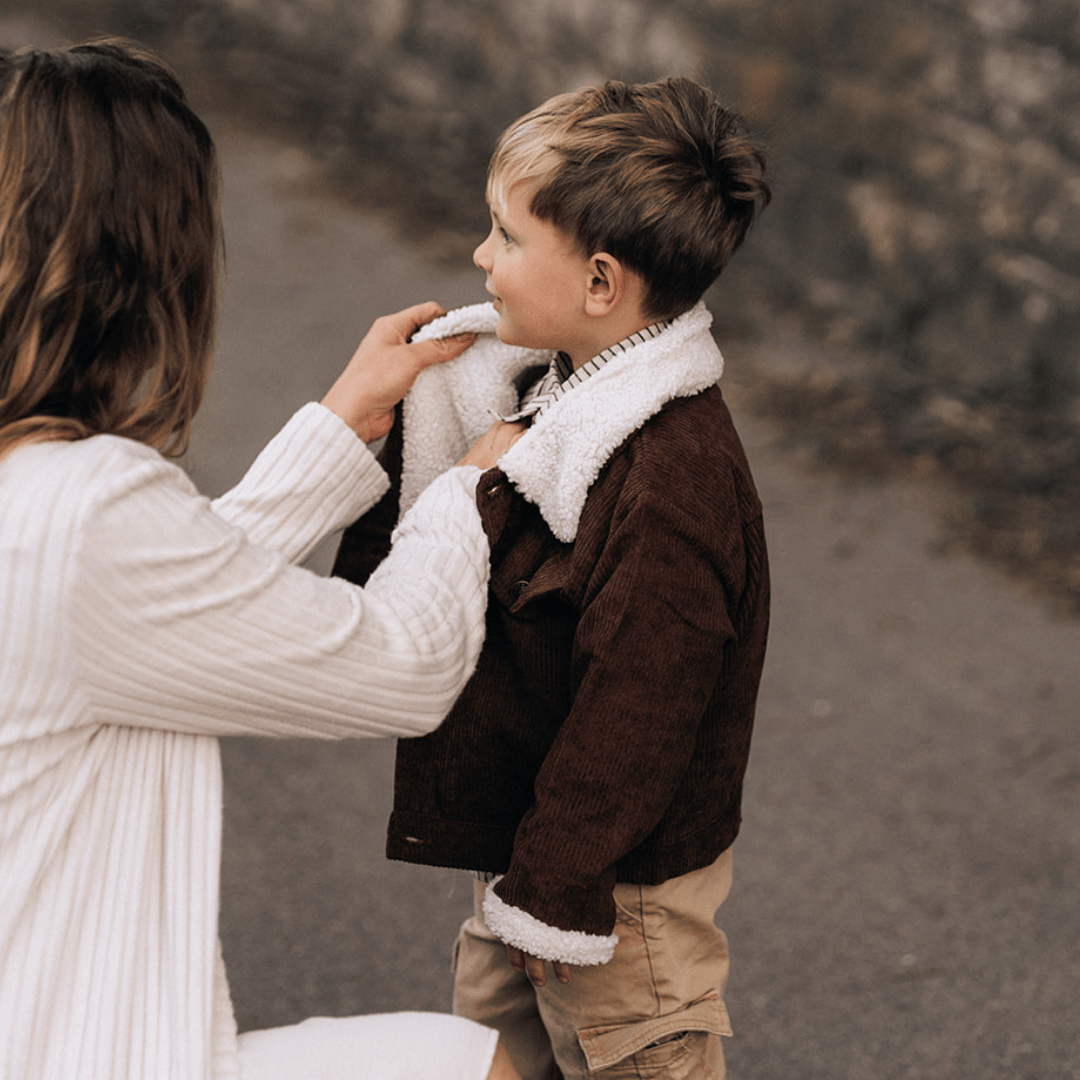 Sherpa Collar Coffee Brown Corduroy Jacket-Child