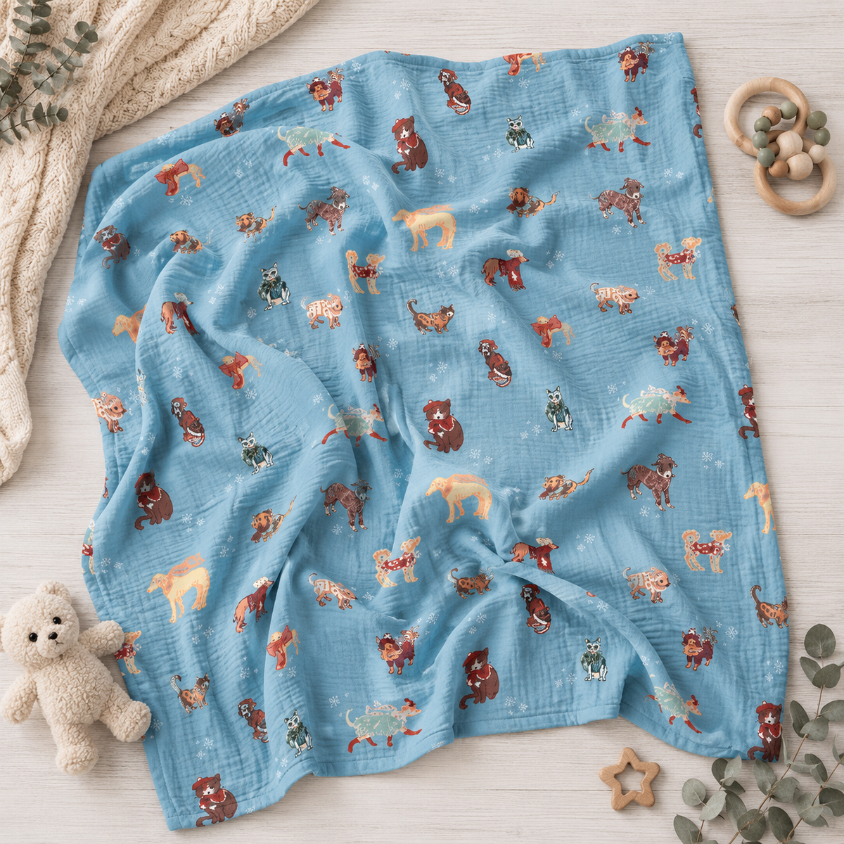 Winter Pets Muslin Swaddle