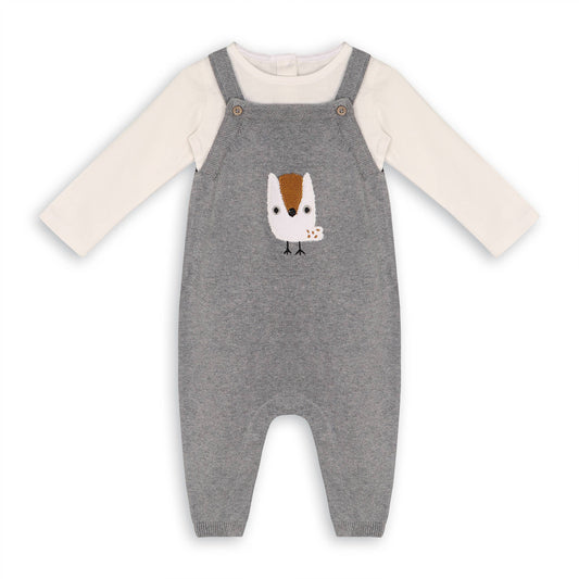 Owl Applique Sweater Knit Baby Overall & Bodysuit (Organic)