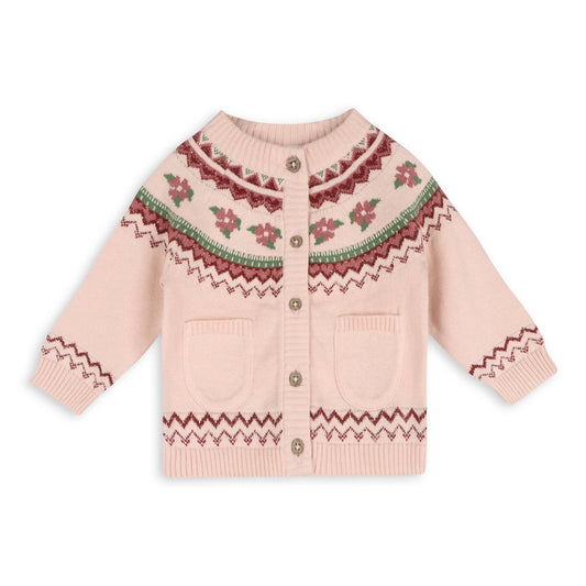 Lily Floral Fair Aisle Knit Baby Cardigan (Organic Cotton)