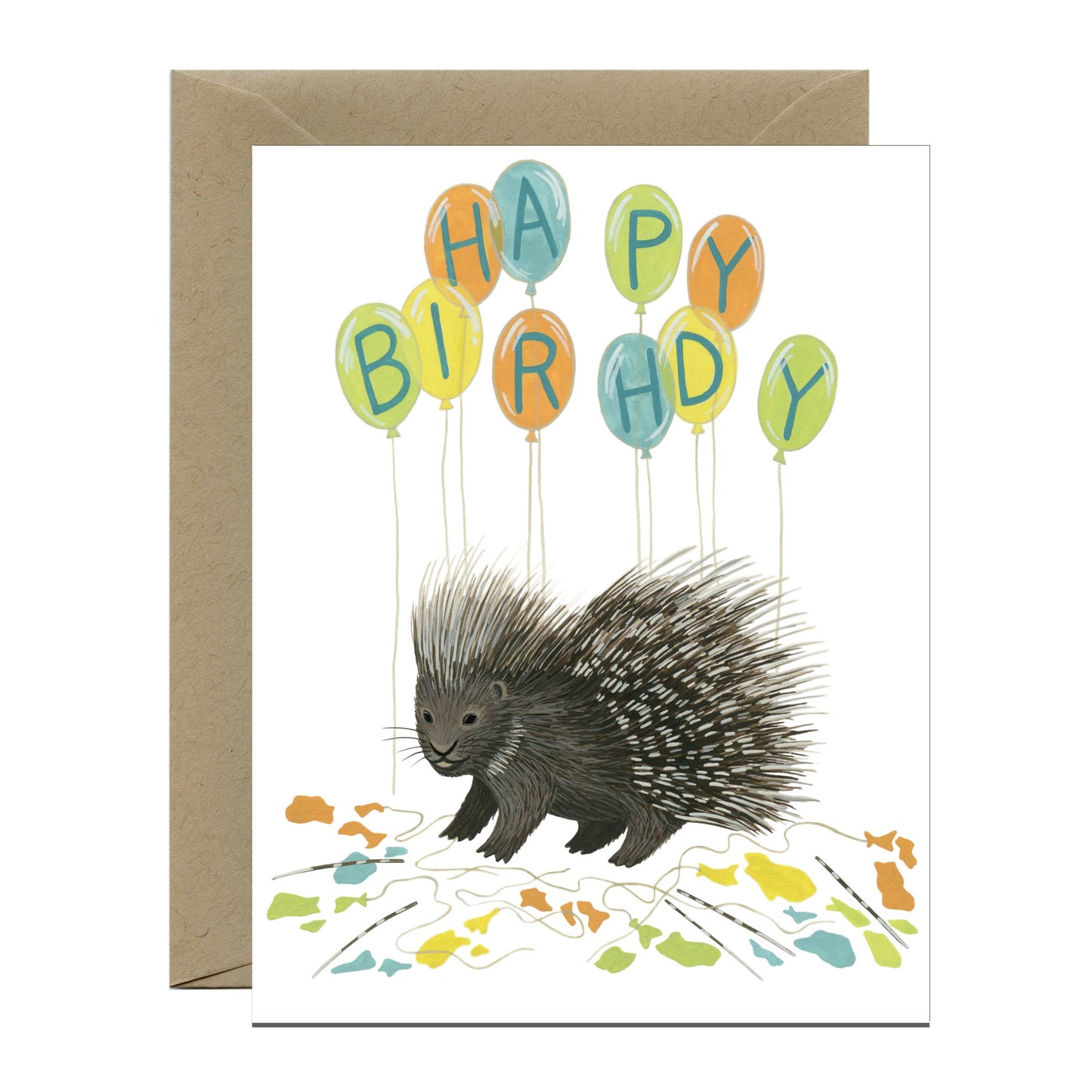 Porcupine Popping Balloons Birthday Card