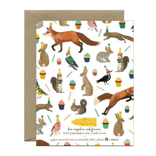 Forest Animals Galore Fox Bunny Bird Squirrel Birthday Card *Foil Stamped*
