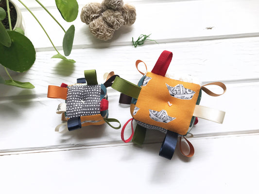 Baby Boy Tag Block Fox Llama Tiger Bear, Green Gold Red Gray