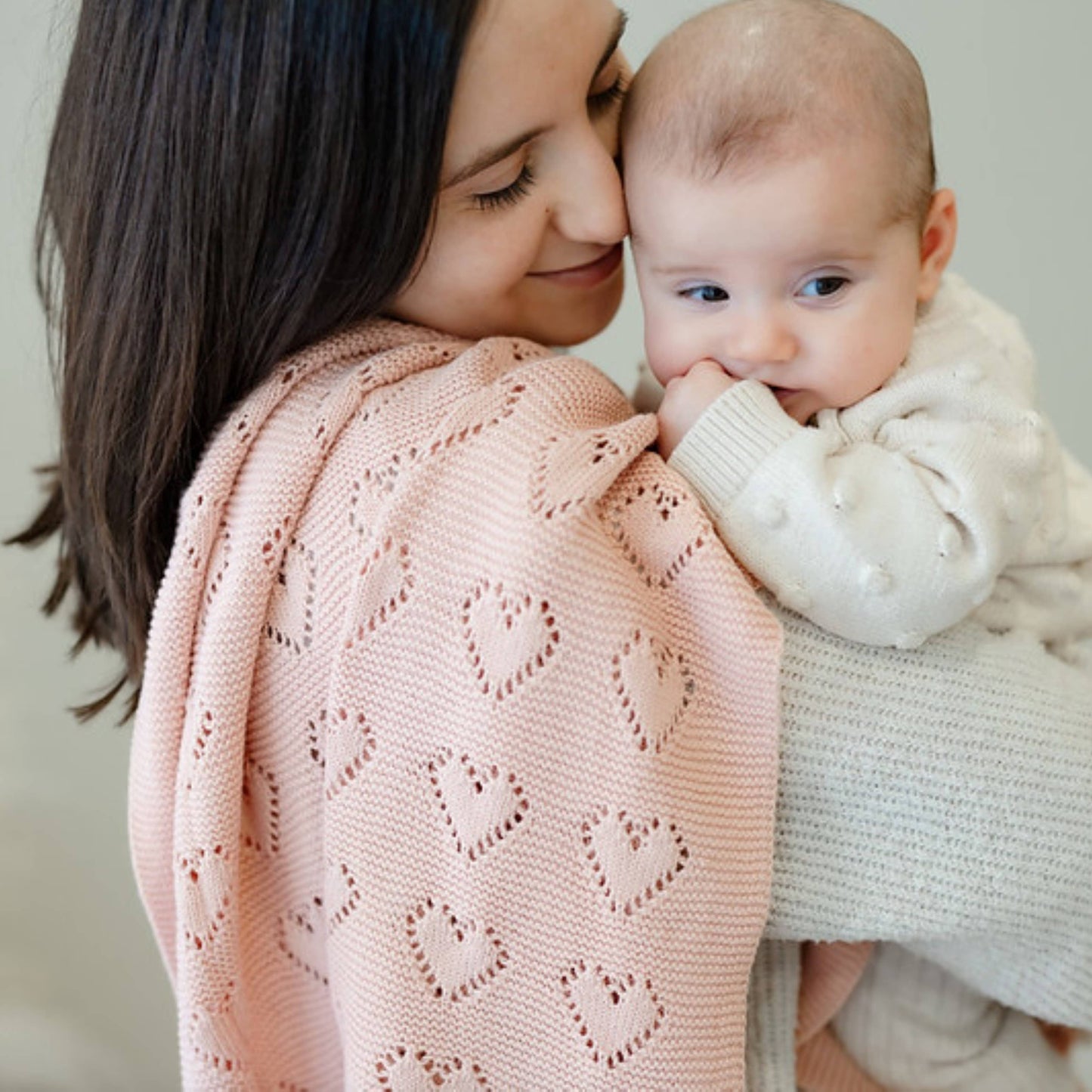 100% Luxury Cotton Receiving Swaddle Baby Blanket - Heart: Rose Pink