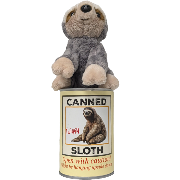 Twiggy the Canned Sloth Stuffed Animal Plush w/Funny Jokes
