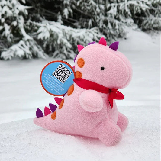 Happy Dinosaur Fleece Handmade Plush Doll - Pink