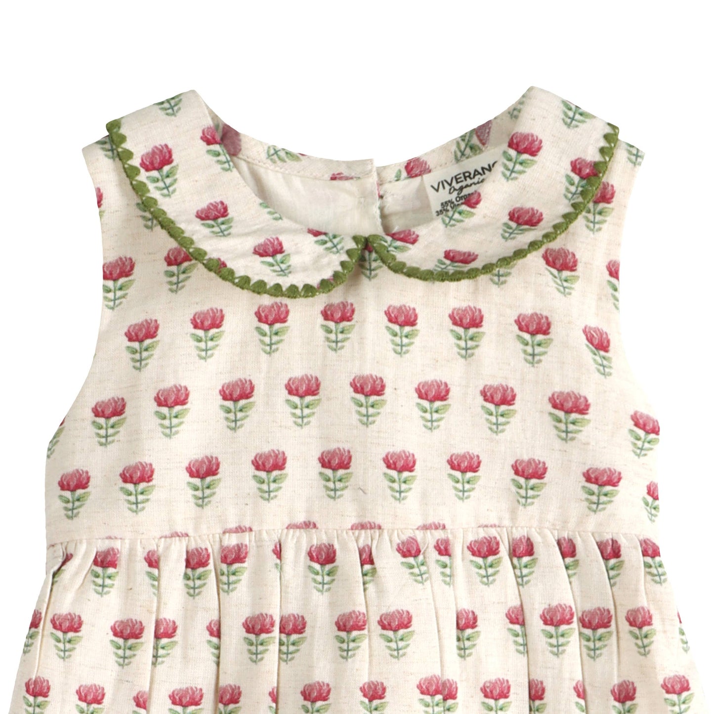 Mia Block Print Floral Baby Dress + Bloomer (Linen Blend)