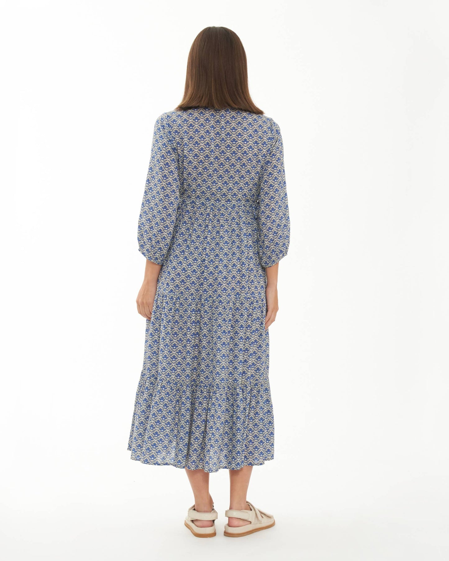 Mila Longline Tiered Dress  Natural / Petrol