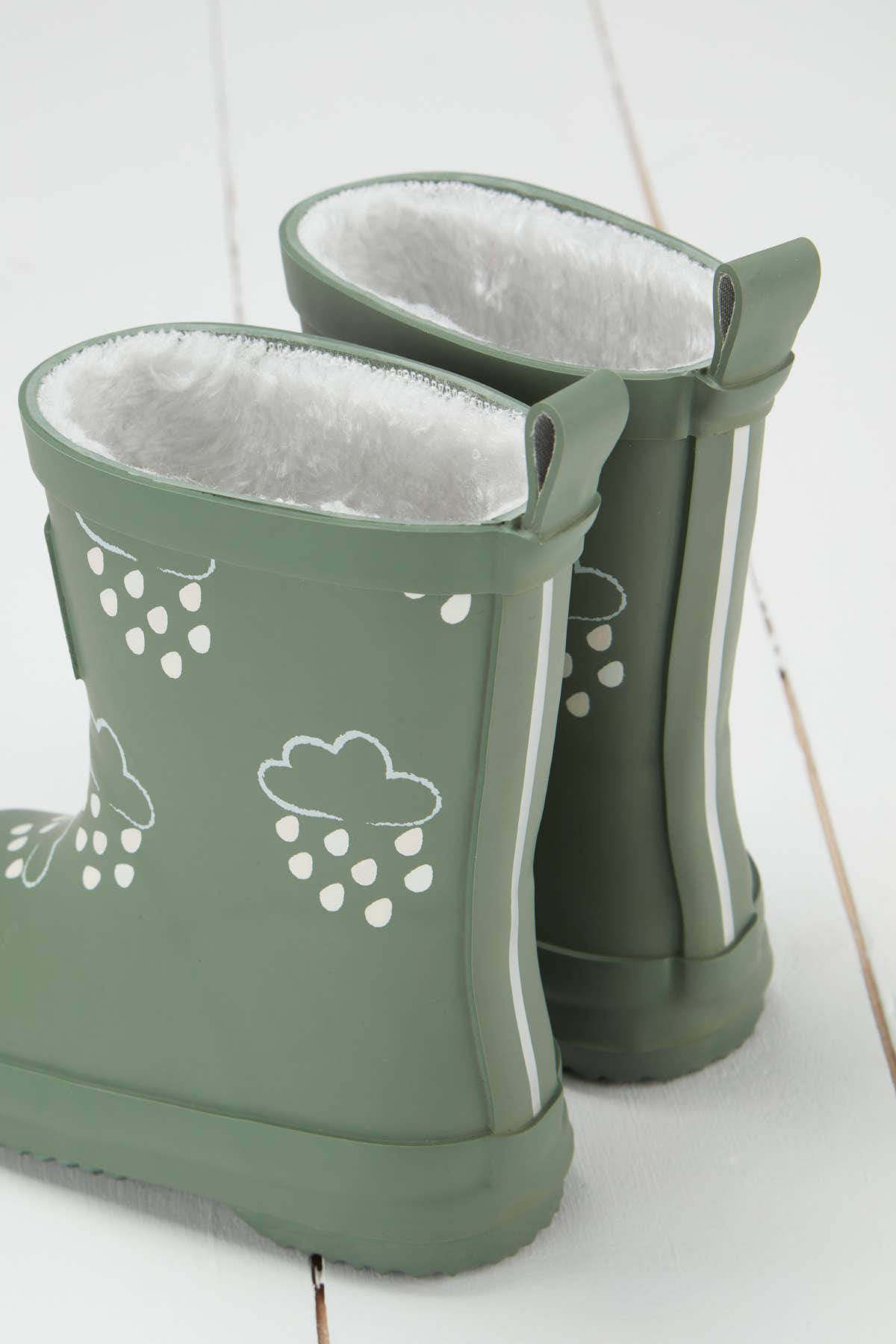 Lined Khaki Green Color-Changing Kids Rainboots