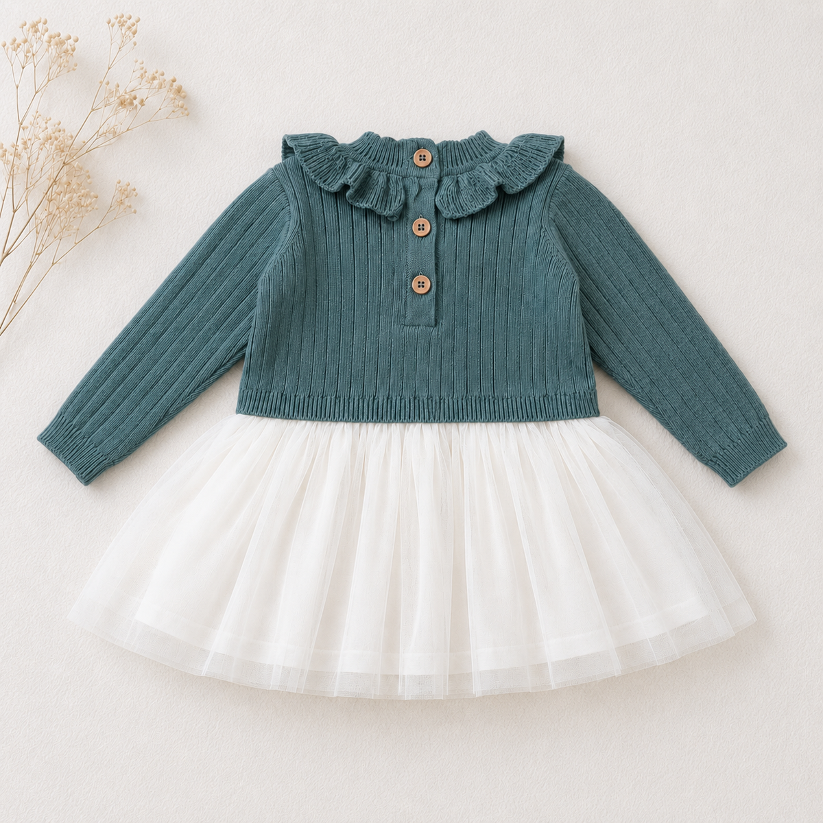 Ruffle Neck Sweater Knit Top & Tutu Baby Dress (Organic)