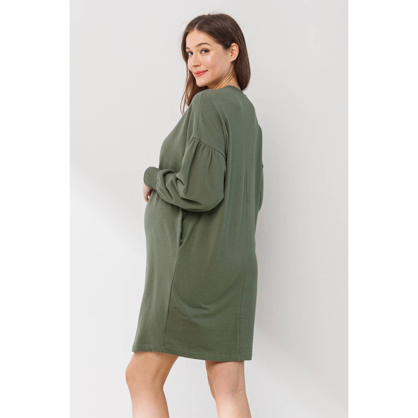 Crew Neck Maternity Sweater Dress with Pockets