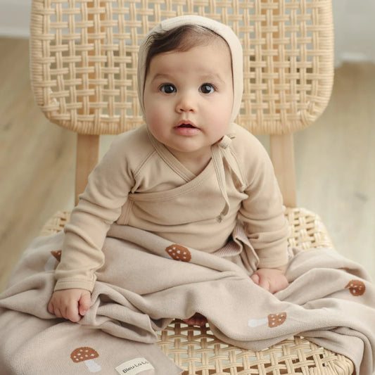 100% Luxury Cotton Swaddle Receiving Baby Blanket | Mushroom (Camel)