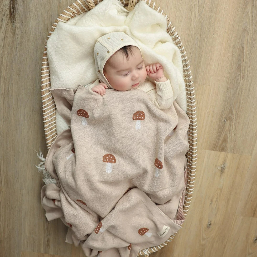 100% Luxury Cotton Swaddle Receiving Baby Blanket | Mushroom (Camel)
