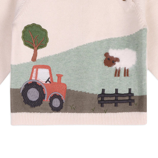 Farm Sheep Jacquard Sweater Knit Baby Pullover - Neutral